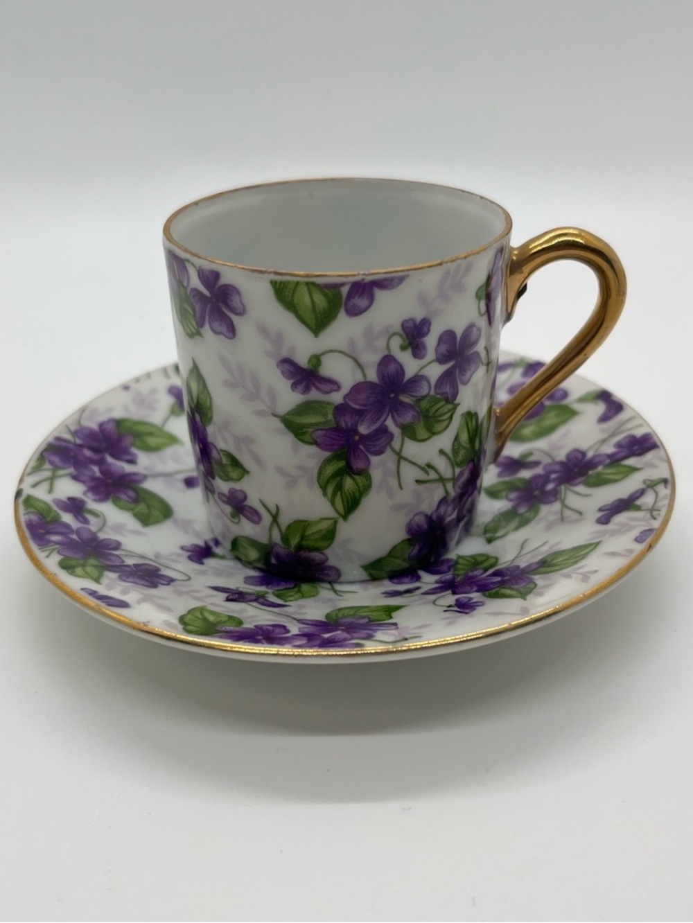 ☕️ Inarco Purple Violets Floral Demitasse Cup & Saucer Set